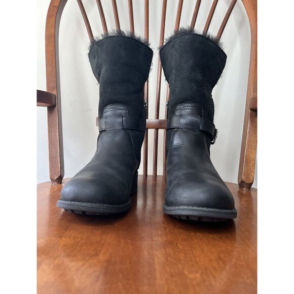 UGG Pernille Convertible Boots Black Women’s Sz 6 Wool Leather Warm Booties - Picture 6 of 12